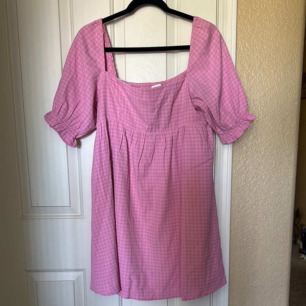 Pink Lily Pink and White Puff Sleeve Smocked Blouse